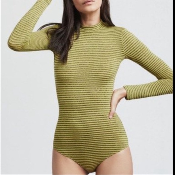 Reformation Tops - Reformation Green Striped Long Sleeve Bodysuit